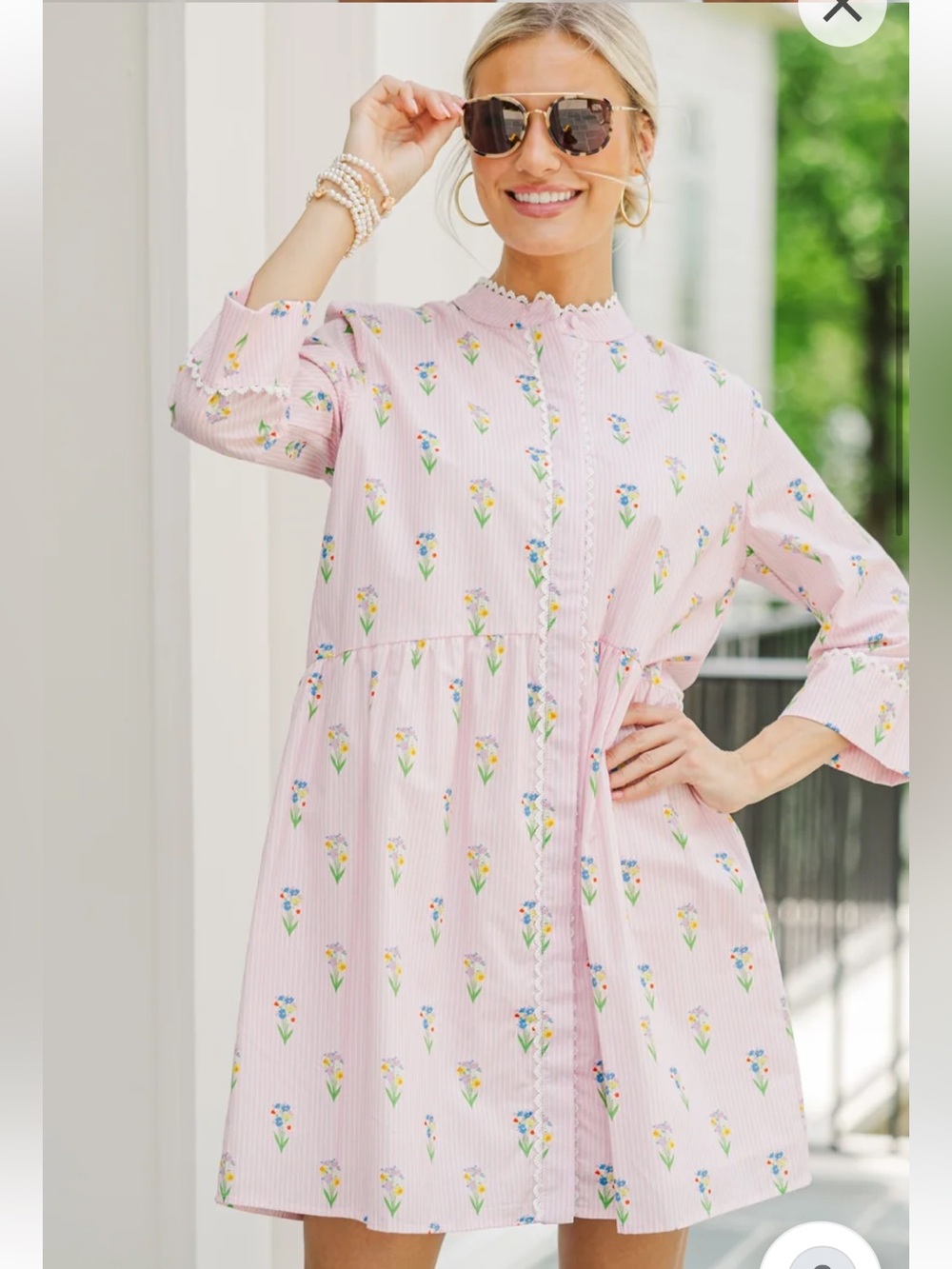 Shop the Mint L Always The One pink floral button front dress
